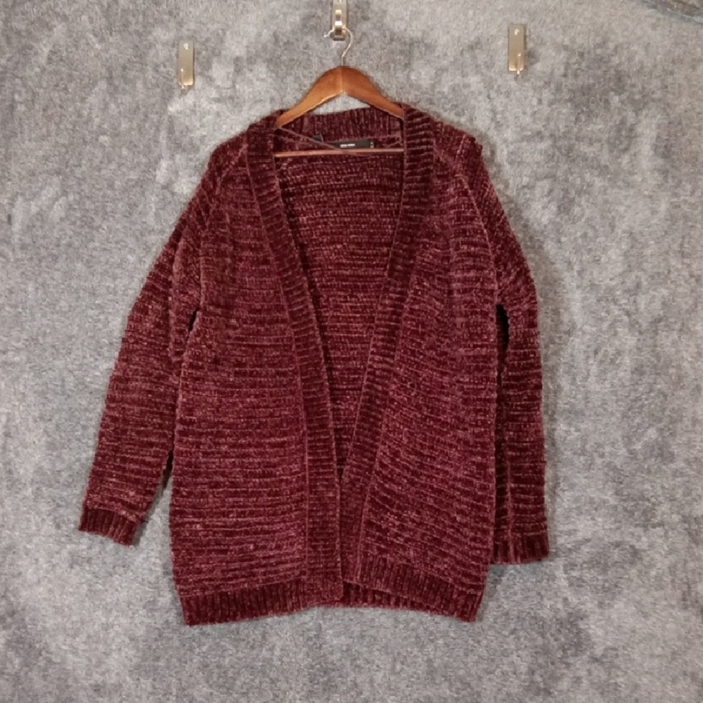 Vero Moda Deep Burgundy Vmfoster Bew Chenille Open Cardigan Size Medium - Picture 1 of 9